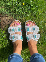 Bead Weave Band Mule - White
