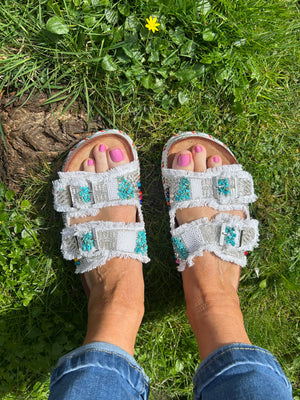 Bead Weave Band Mule - White