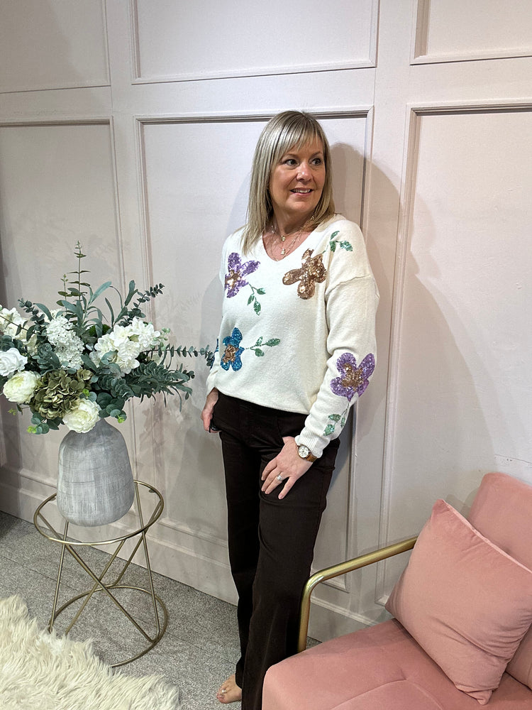 Sequin Flower Jumper - Buttermilk/Mix