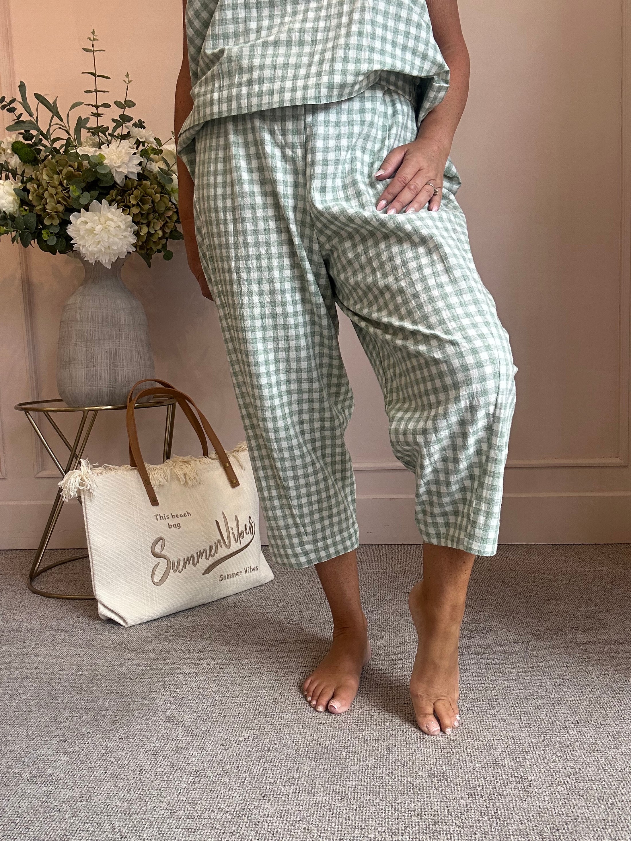 Gingham Pants - Sage Green One Size