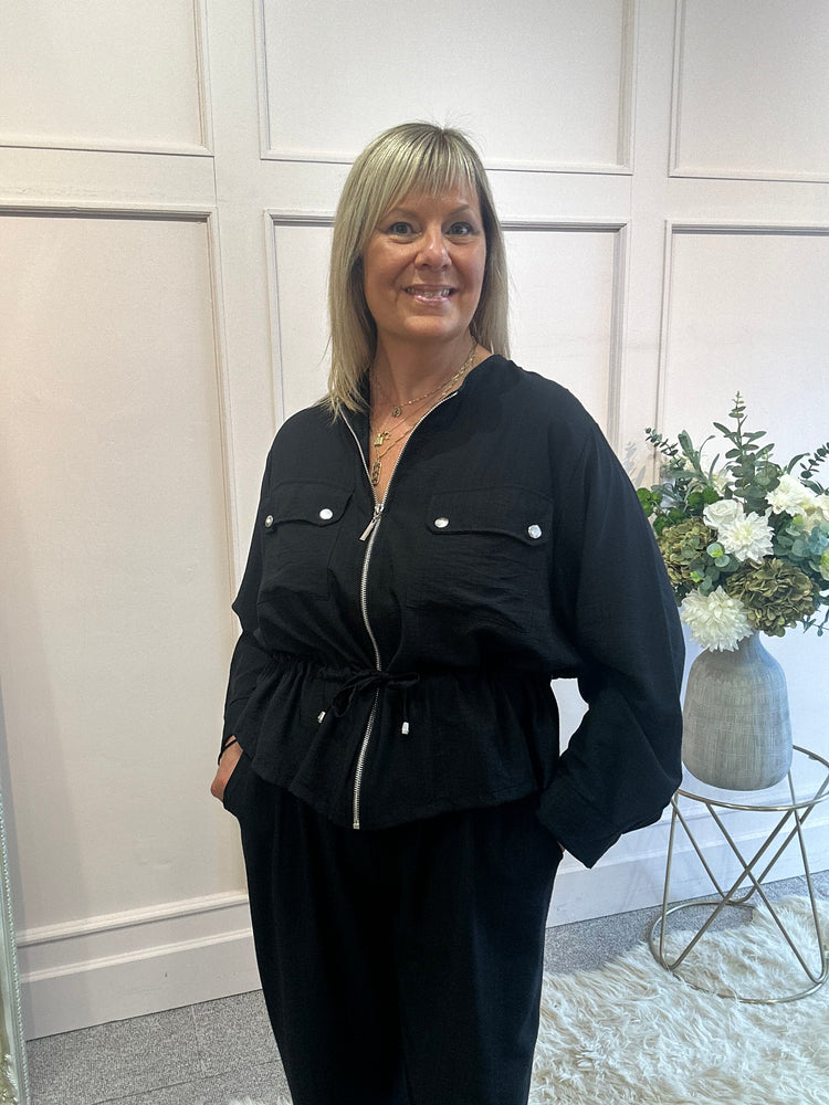 Jacket & Wide Pant Set - Black