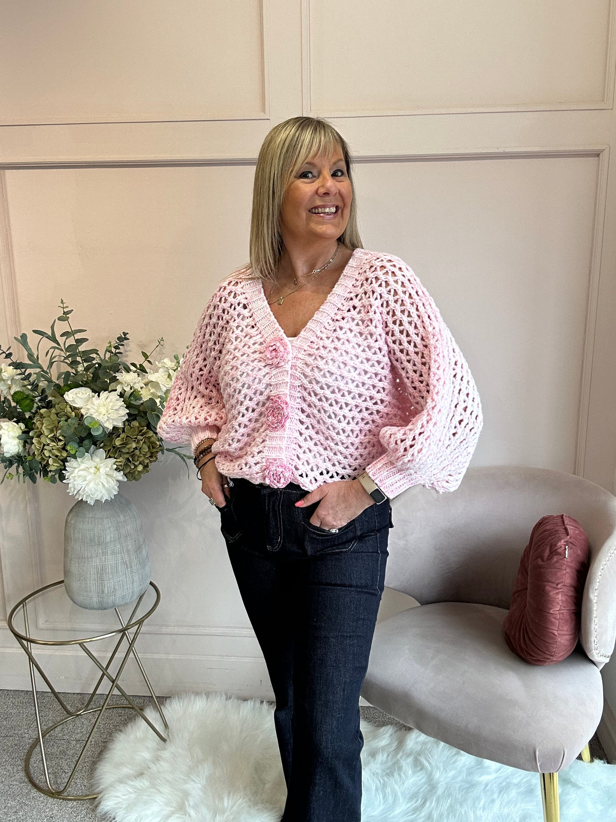 So Pretty Open Knit Cardigan - Pale Pink