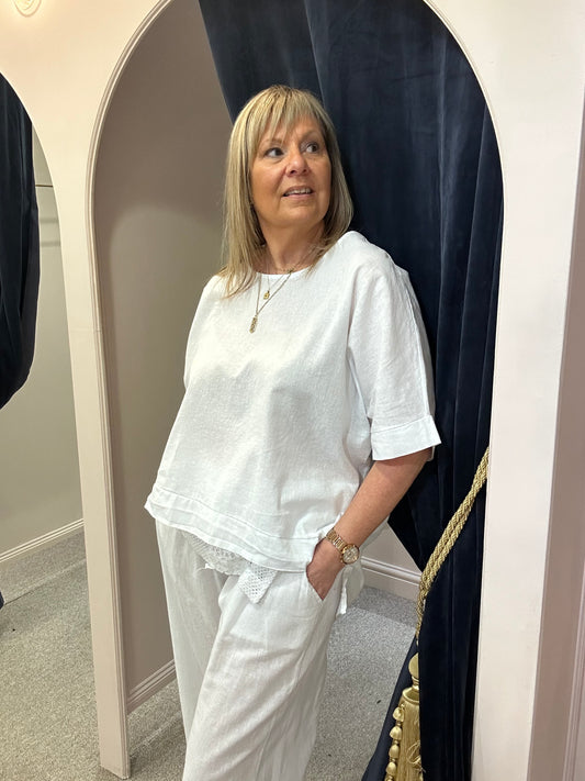 Two Piece Linen/Cotton Set - White - Wardrobe By Simone