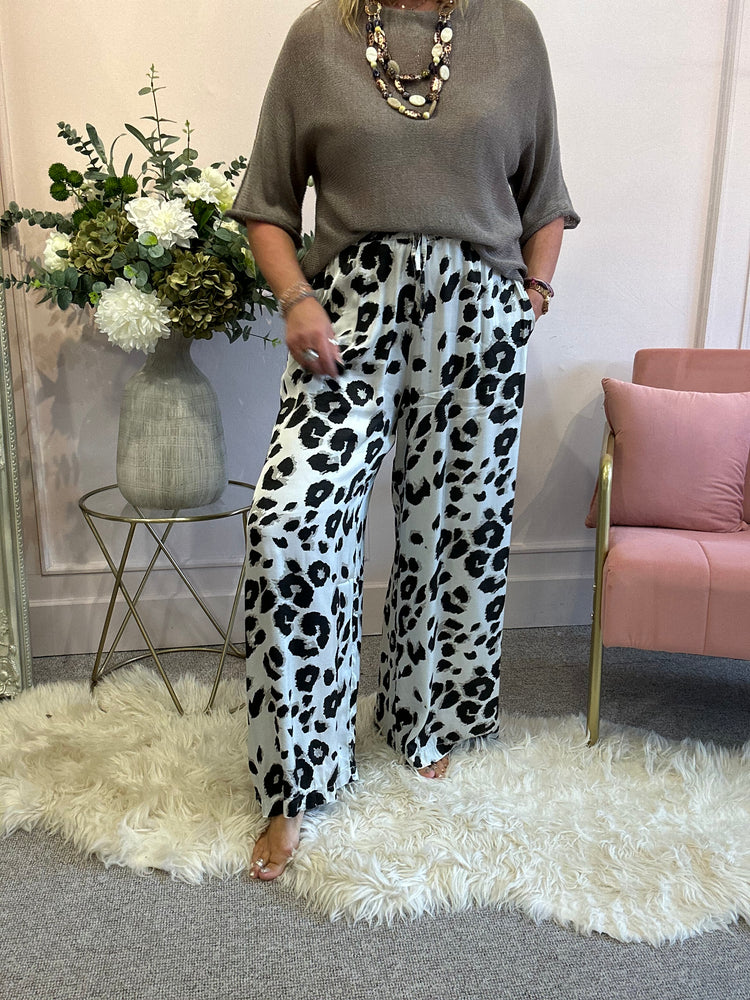 Satin trouser - Cream/Black Leopard - Wardrobe By Simone