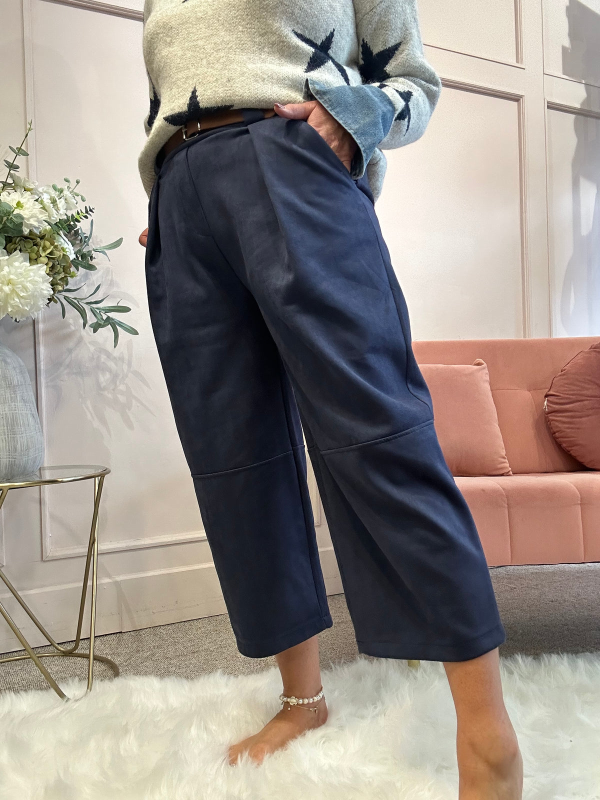 Barrel Suedette Pant - Navy