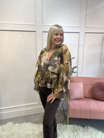 Floaty Frill Detail Top  - Brown/ Ochre - Wardrobe By Simone