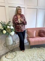 Leafy Double Breasted Jacket - Burgundy/Cream