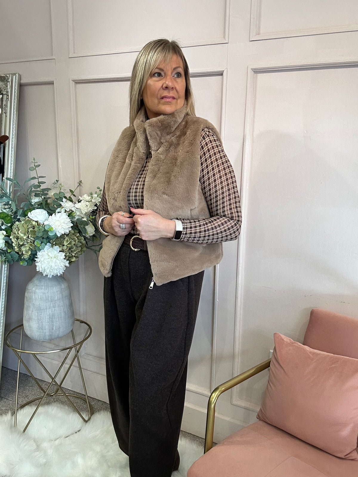 Cosy Fluffy Gilet  - Soft Caramel