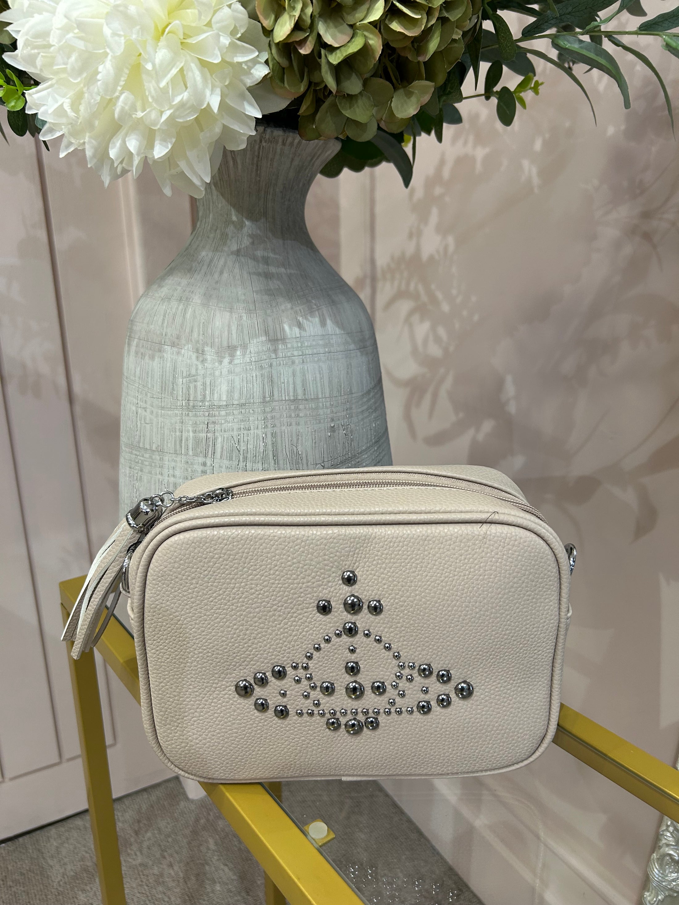 Silver Stud Detail Bag -  Beige - Wardrobe By Simone