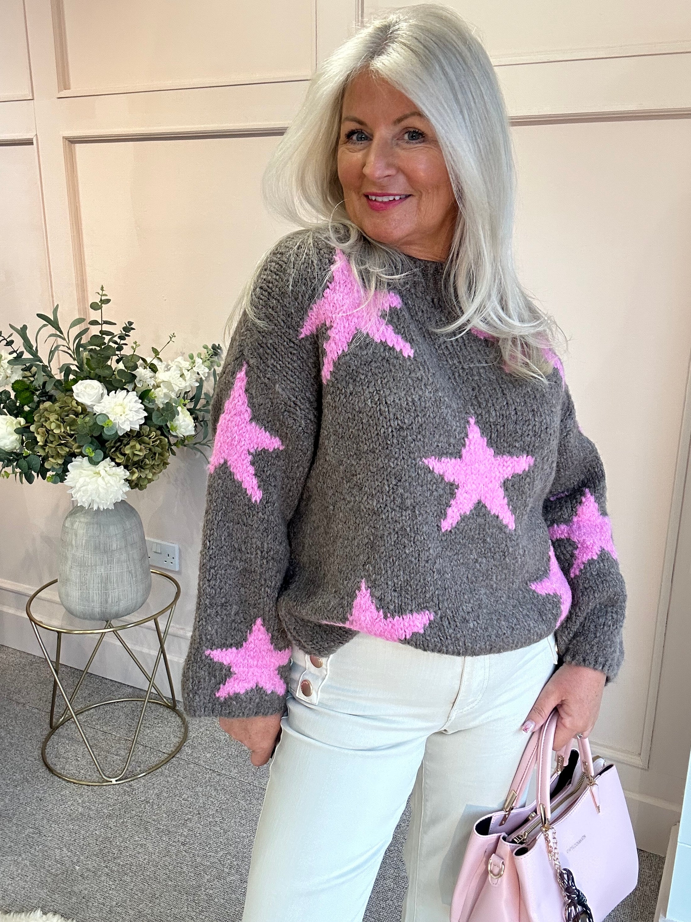Star Jumper - Taupe/Pink