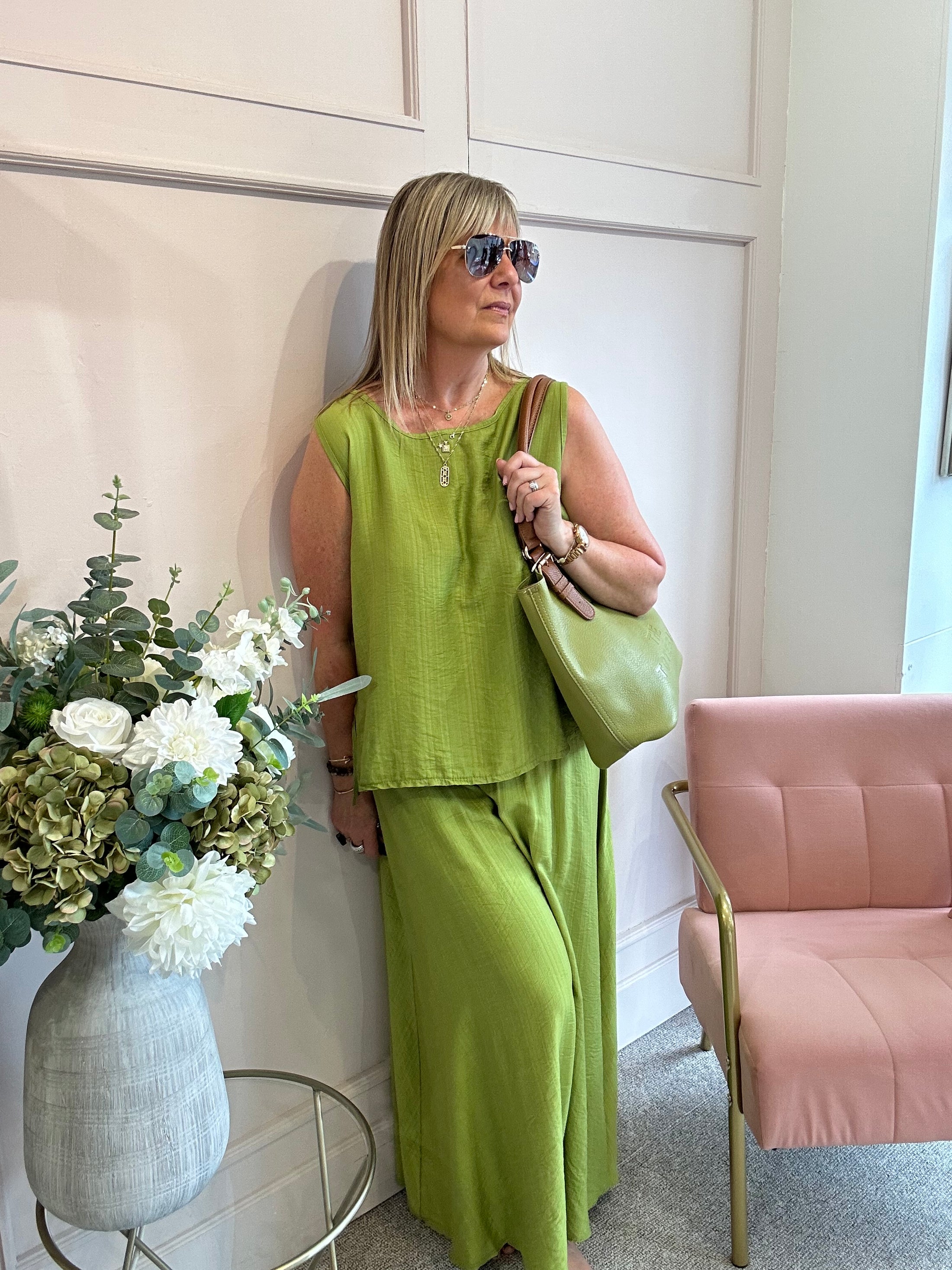 Side Tie Sleeveless Top - Olive Green