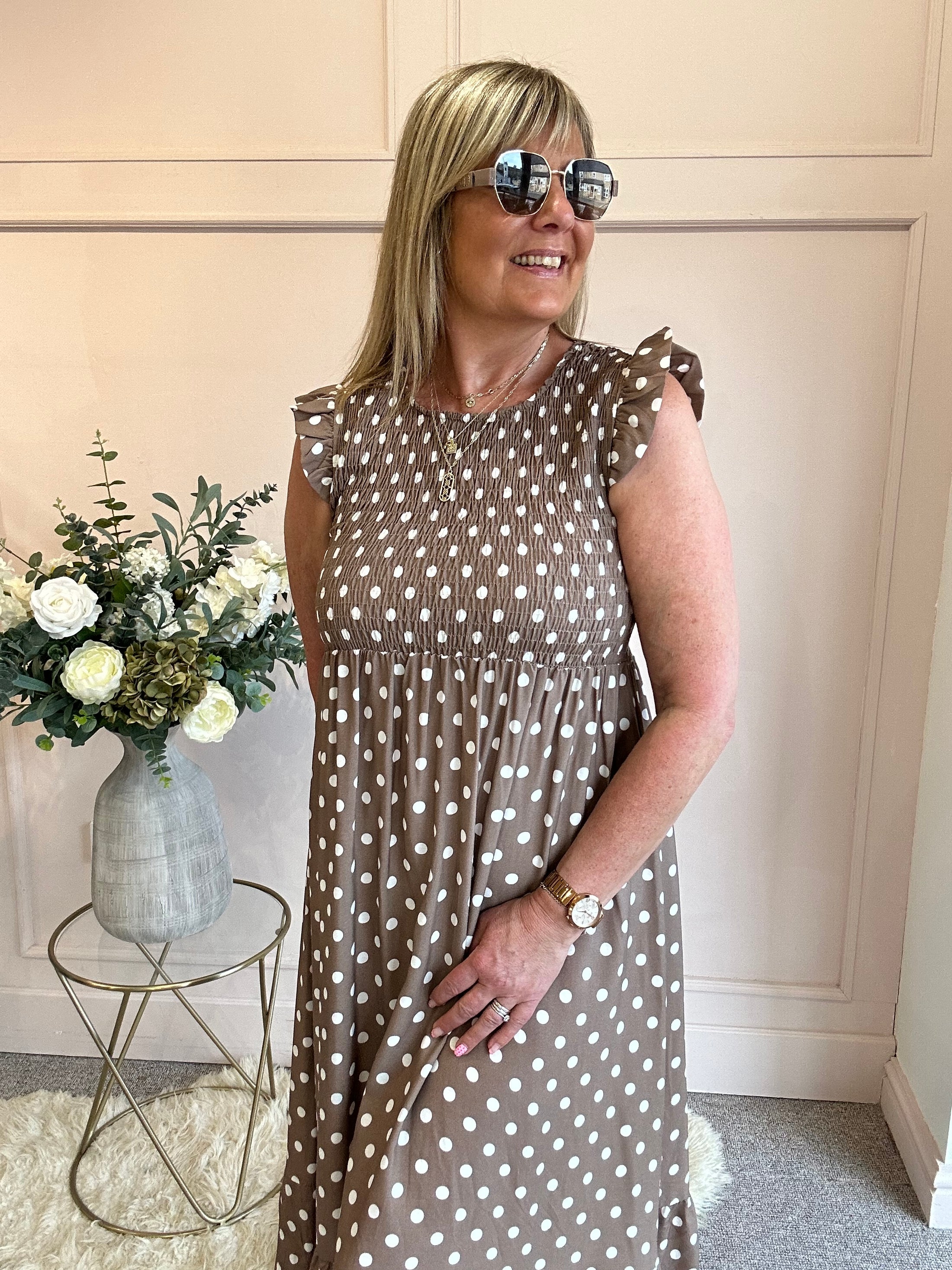 A Spotty Dotty Dress - Brown/Cream