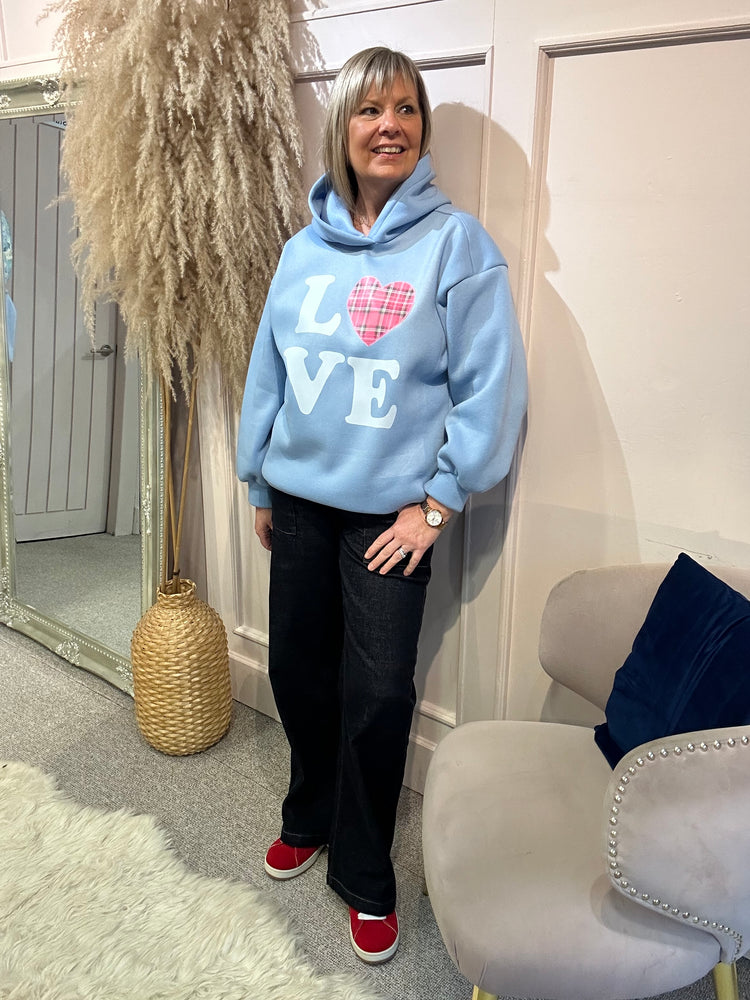 'Love' Sweatshirt Hoody - Blue - Wardrobe By Simone