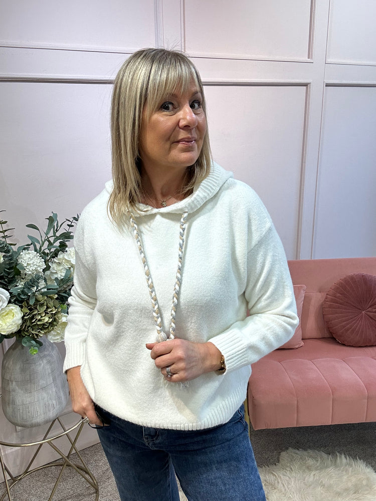 Knitted Hoody Jumper - Cream