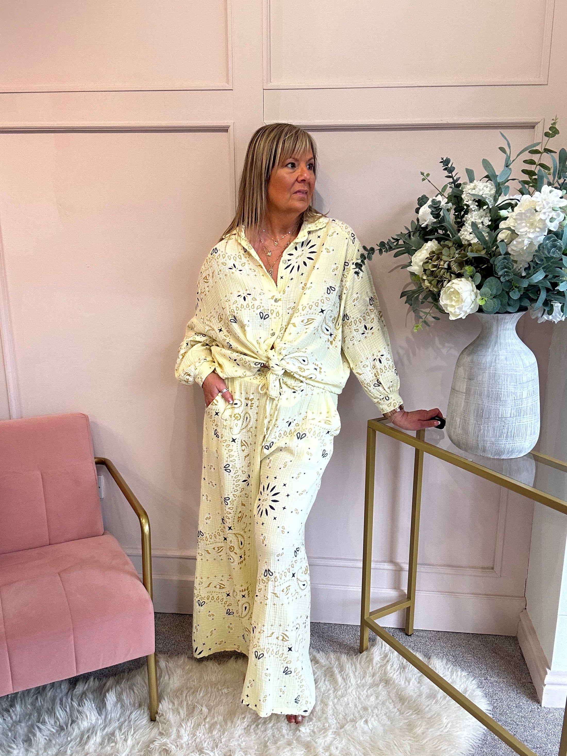 Paisley Shirt & Pant Set - Lemon/Navy - Wardrobe By Simone