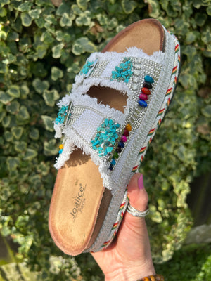 Bead Weave Band Mule - White