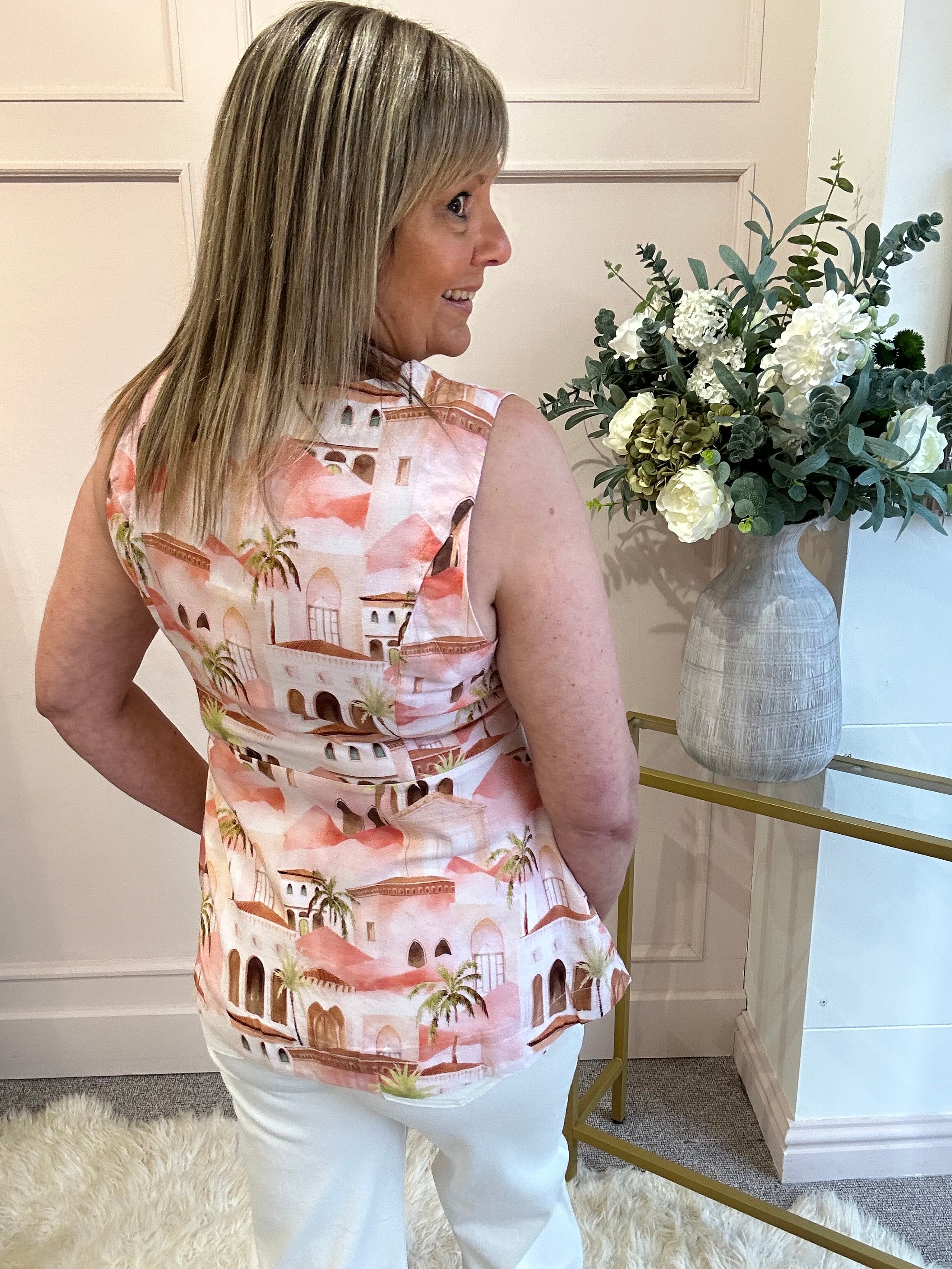 Santorini Vibe Waistcoat Top  - Coral - Wardrobe By Simone