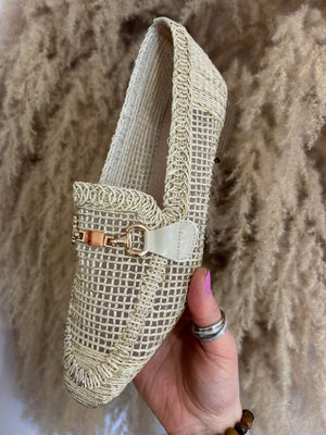 Buckle Detail Weave Loafer - Beige