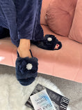 Load image into Gallery viewer, Bow & Pearl Cosy Slipper/Mule - Rich Navy
