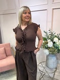 Load image into Gallery viewer, Cute Frill Edge Ribbed Knit Top - Brown
