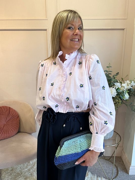 Romantic Daisy & Ruffle Top - Soft Pink - Wardrobe By Simone