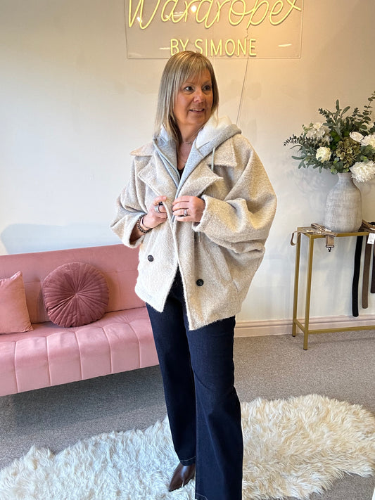 Short Hoody Inserted Jacket - Cream