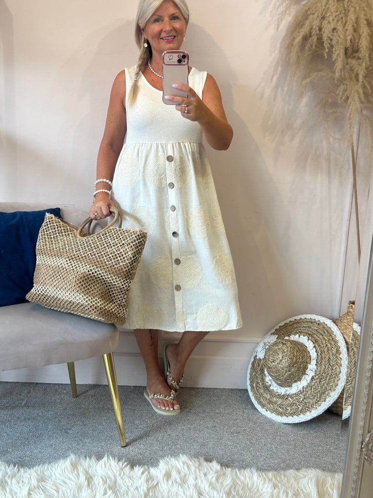 Textured Vest Top & Skirt Dress - Soft Cream
