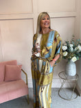 Load image into Gallery viewer, Horse & Bridle Silk Top - Mustard/Blue - Wardrobe By Simone
