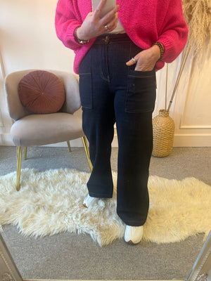 Regular Rise Wide Leg Jeans- Dark Denim - Wardrobe By Simone