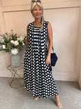 Load image into Gallery viewer, Dotty Sleeveless Dress - Blue/White - Wardrobe By Simone
