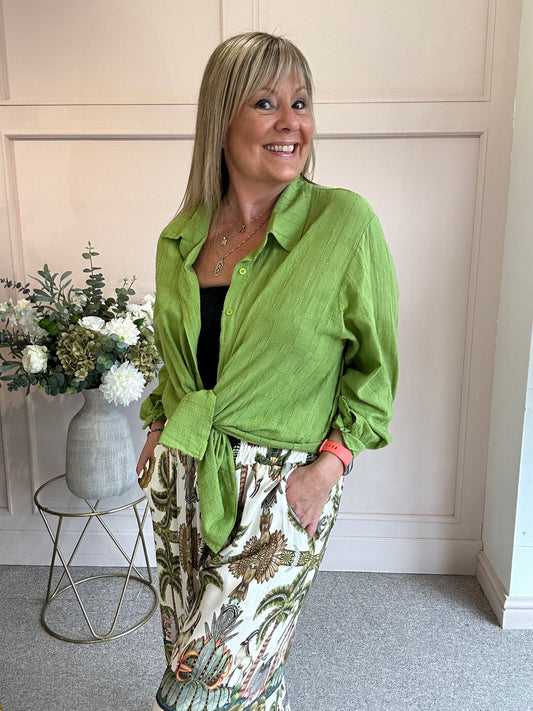 Textured Cotton Shirt - Olive Green - Wardrobe By Simone