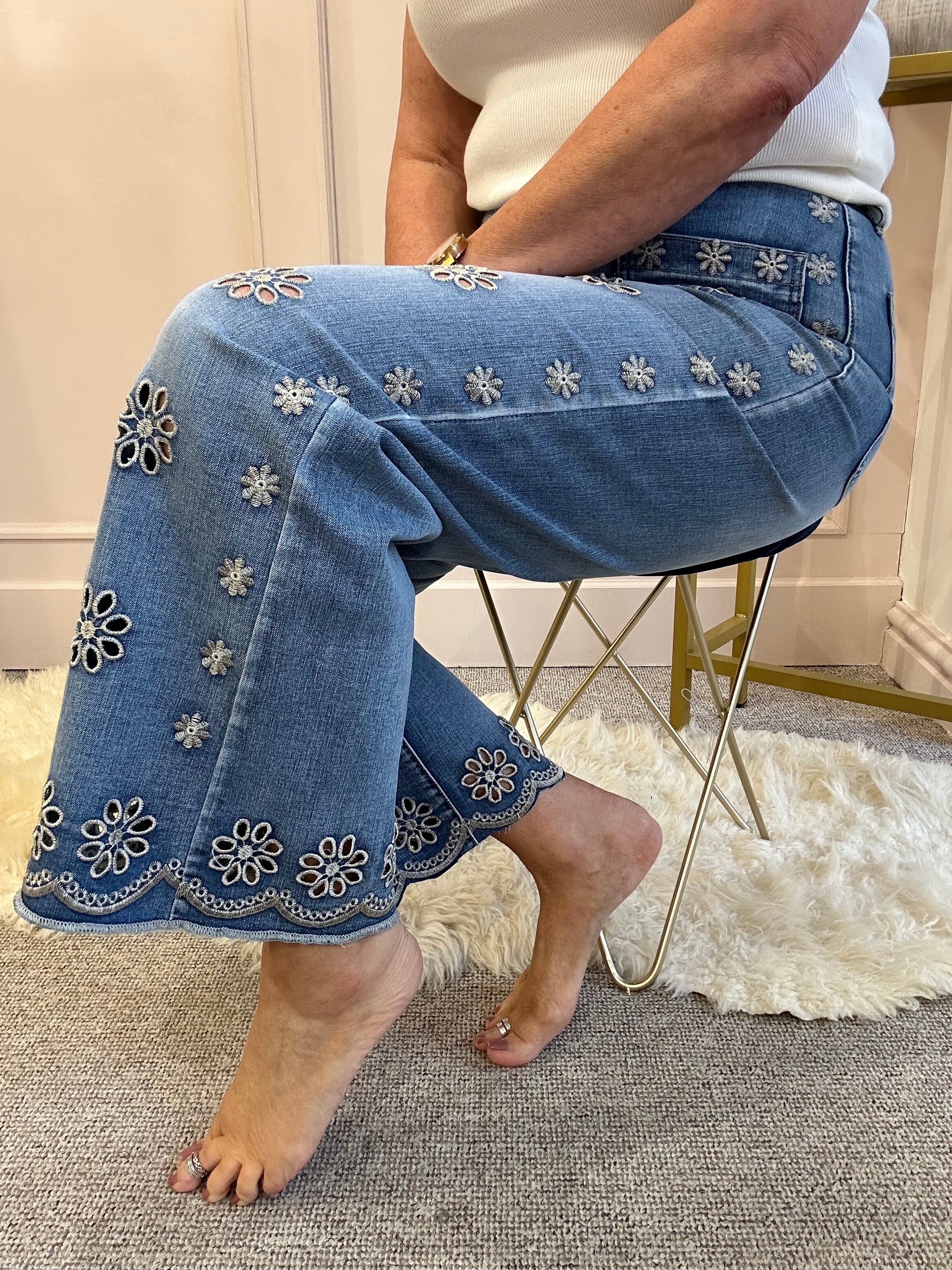 Boho Vibe Daisy Embroidered Jean - Denim - Wardrobe By Simone