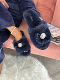 Load image into Gallery viewer, Bow & Pearl Cosy Slipper/Mule - Rich Navy
