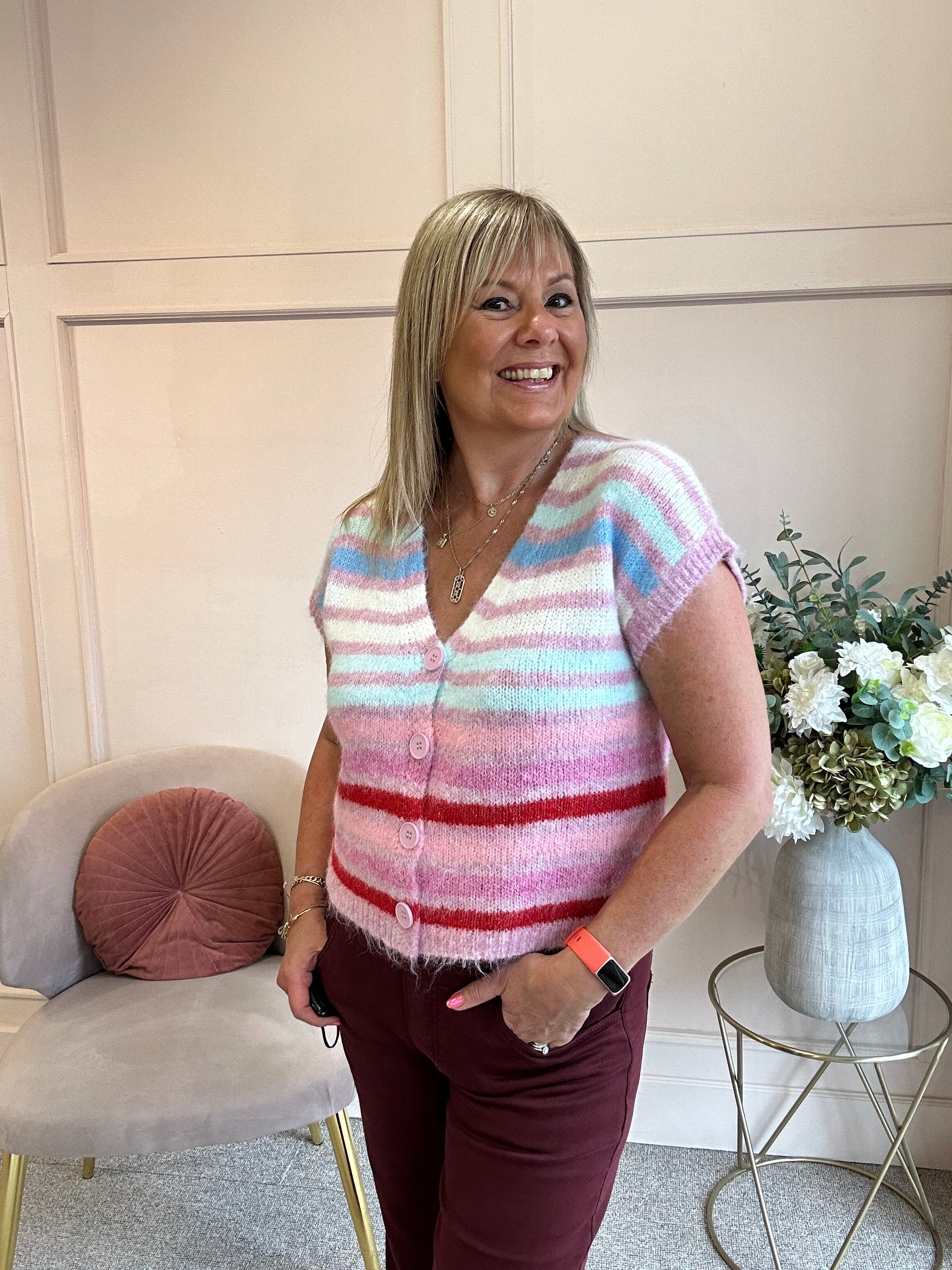 Cosy Striped Waistcoat - Pink/Cream