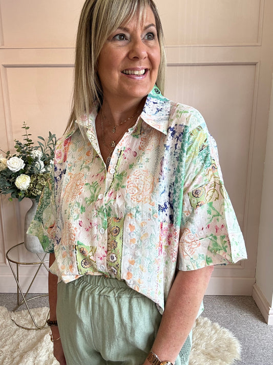 Hint Of Sparkle Shirt  - Green/Mix - Wardrobe By Simone