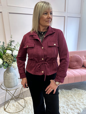 Suedette Drawstring Jacket - Burgundy