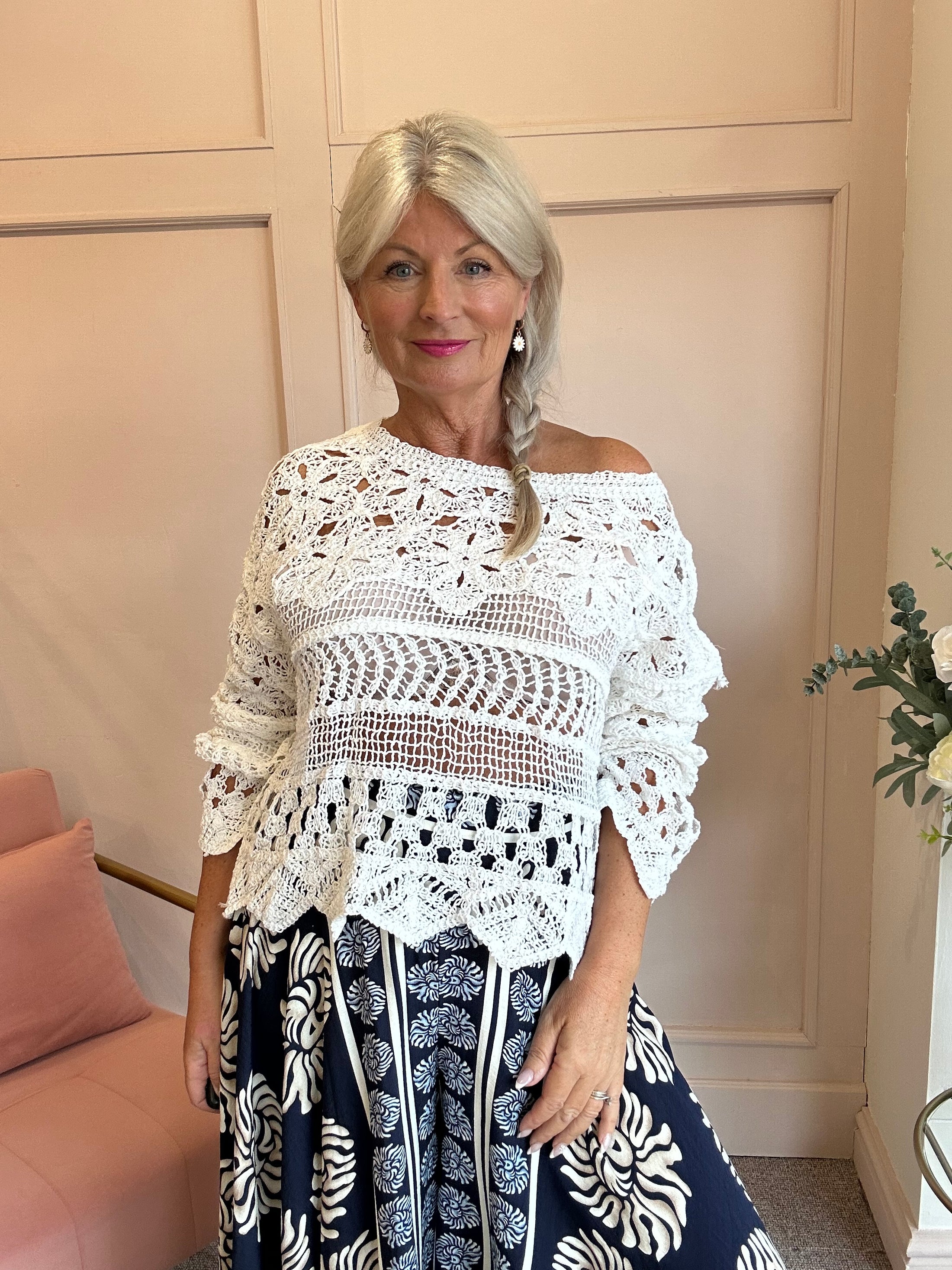 Crochet Jumper - White - Wardrobe By Simone