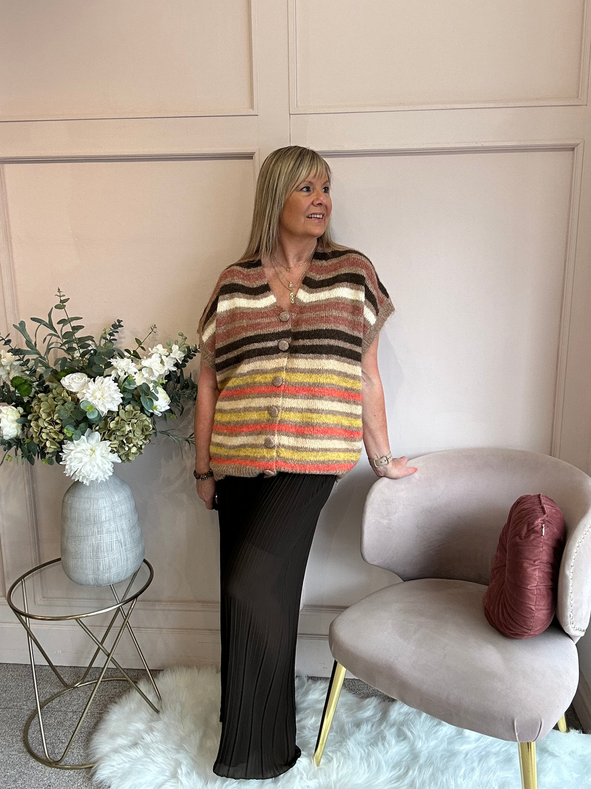 Cosy Striped Waistcoat - Browns