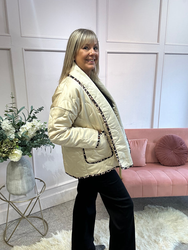 Quilted Jacket - Cream/ Leopard