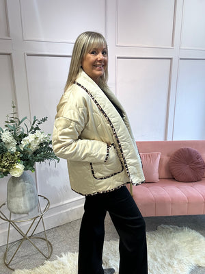 Quilted Jacket - Cream/ Leopard