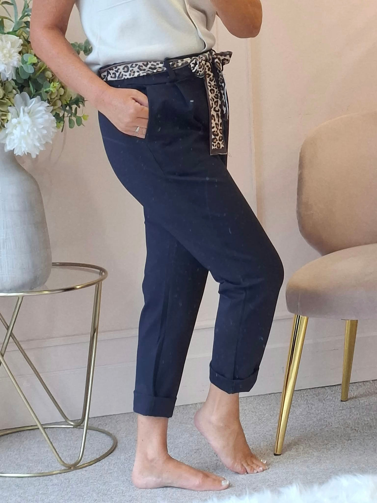 Leopard Tie Pant - Navy
