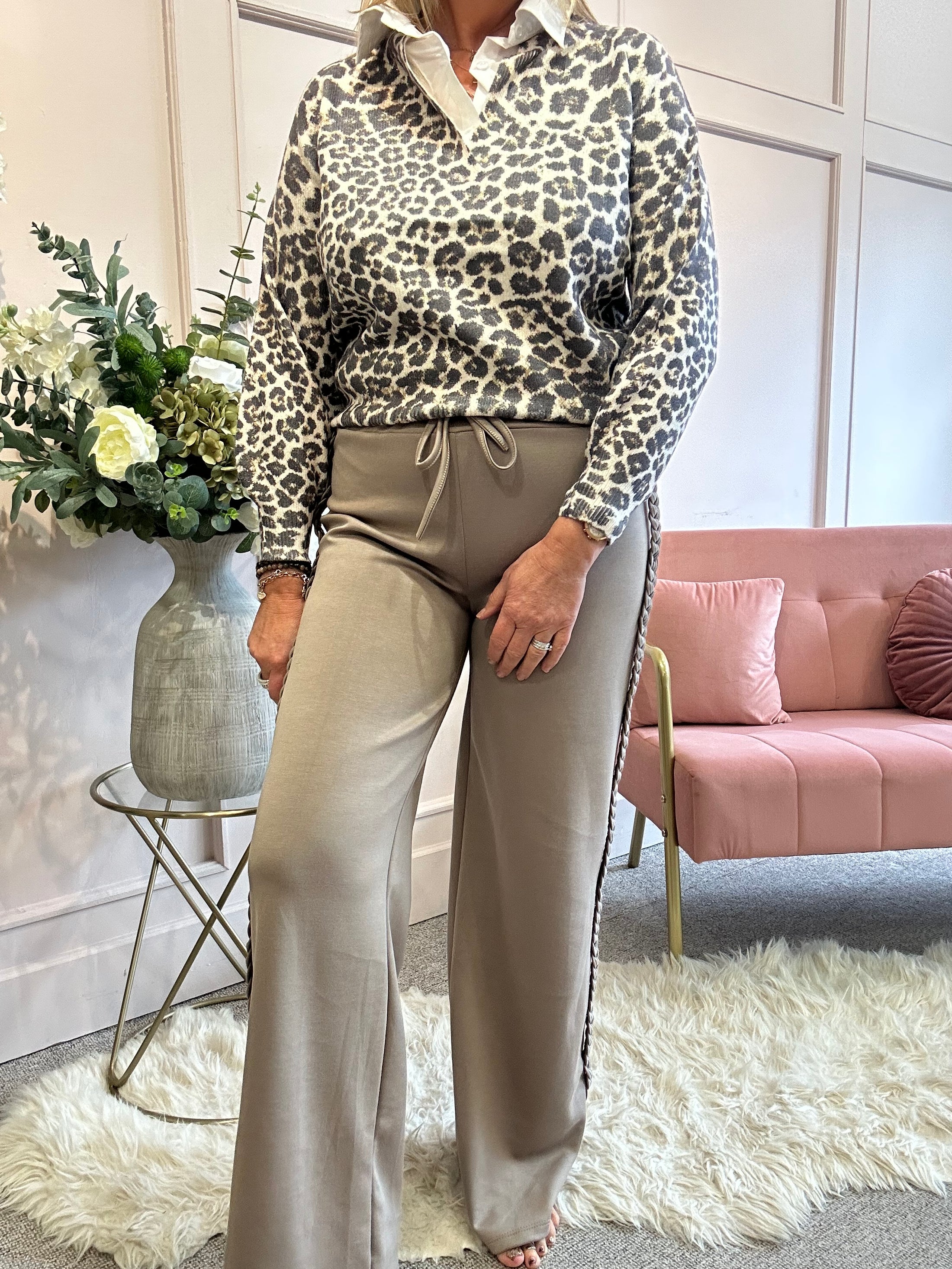 Plait Braid Detail Lounge Pant - Taupe