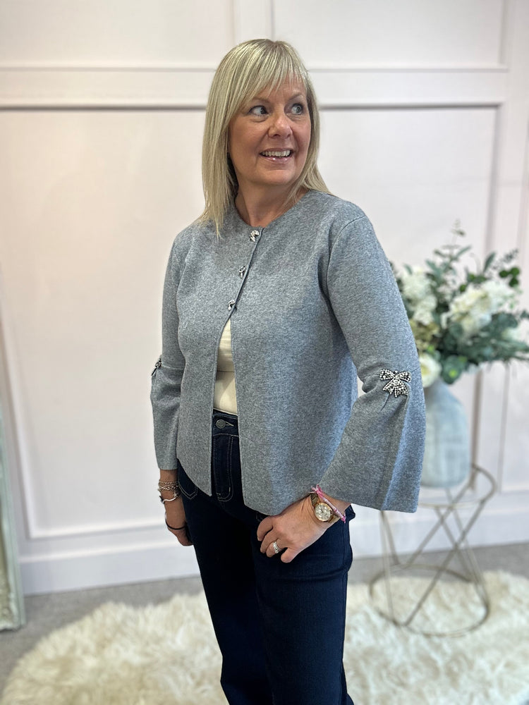 Sparkle Bow Detail Cardigan  - Grey