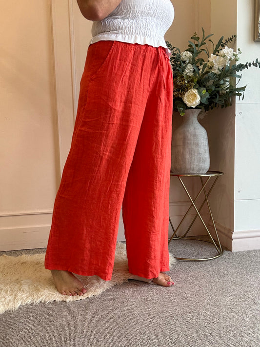 Linen Wide Pant - Orange - Wardrobe By Simone