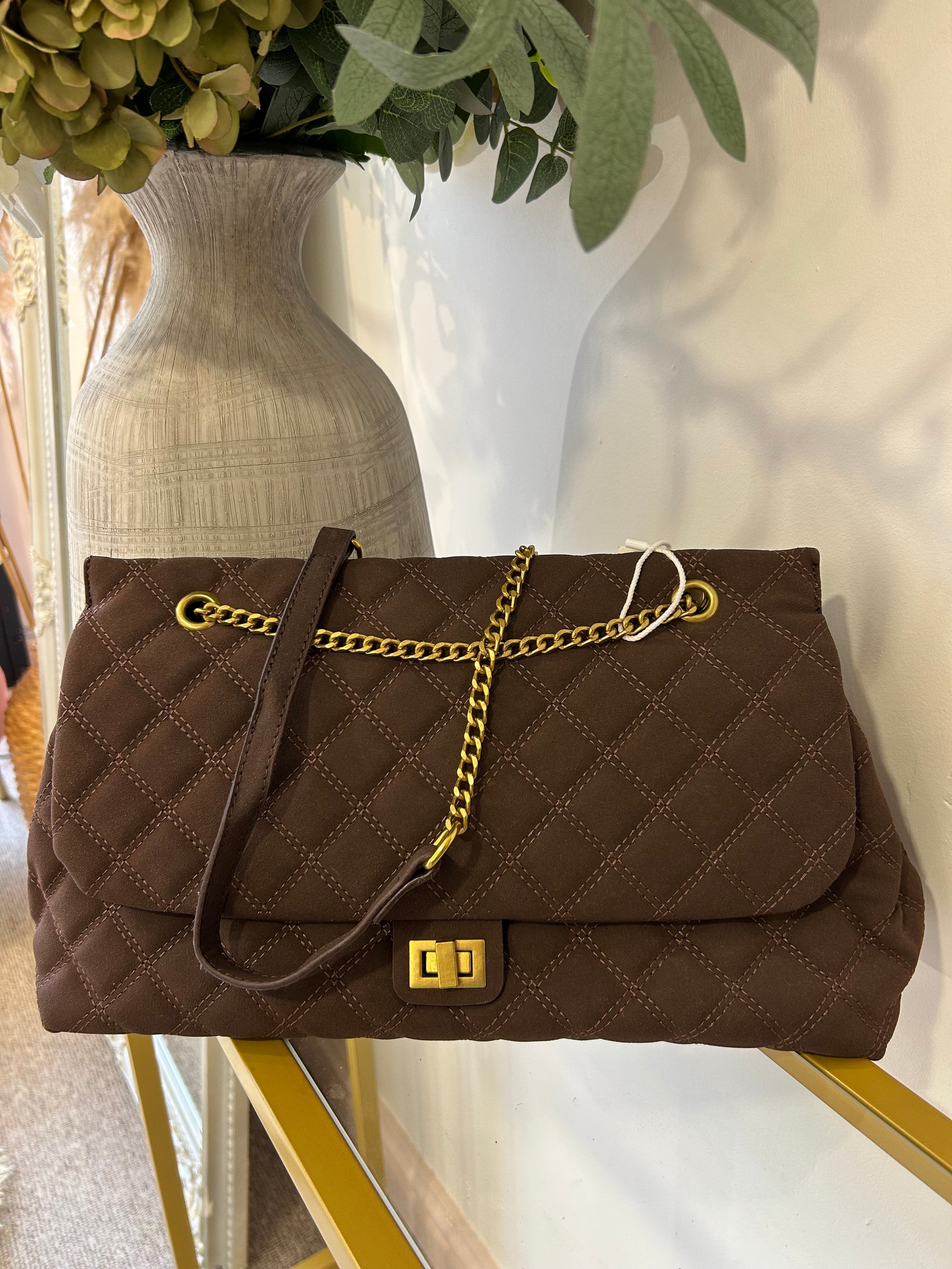 Quilted Effect Bag -  Brown