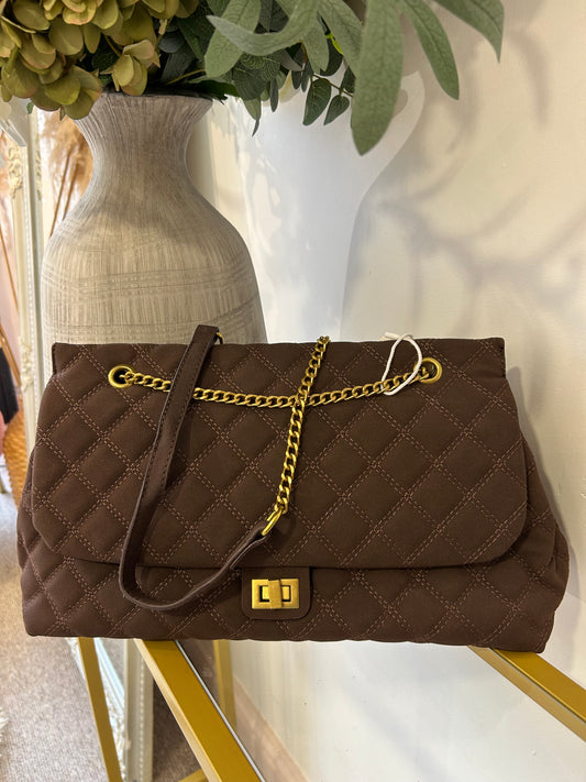 Quilted Effect Bag -  Brown