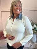 Load image into Gallery viewer, Zip Denim Collar Cardigan Jacket - Cream/Denim
