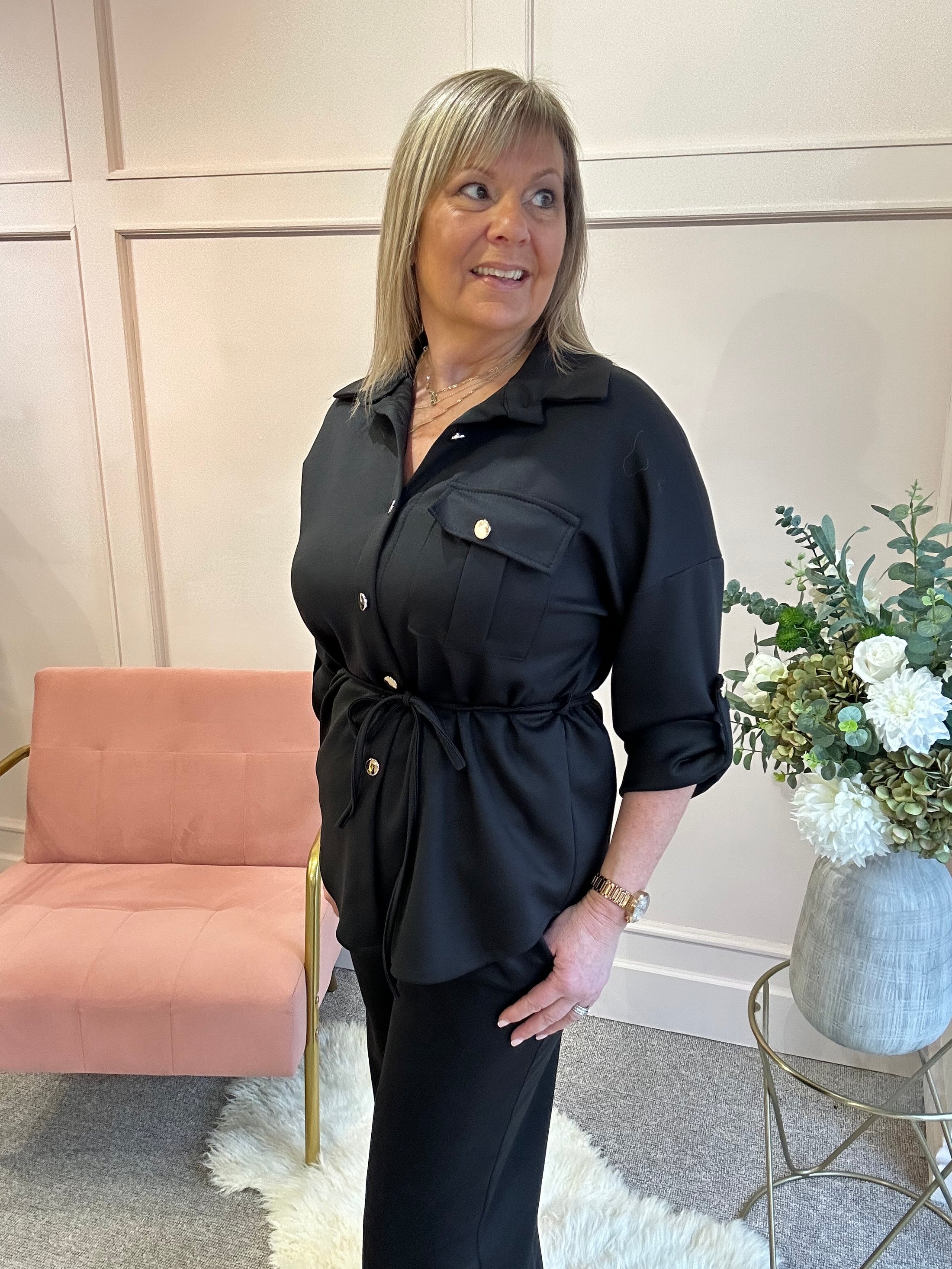 Tunic Shirt Jacket &Trouser Set - Black