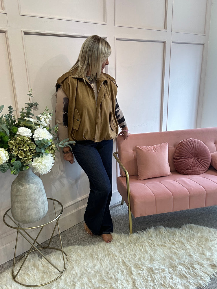Suedette Sleeveless Jacket - Tan