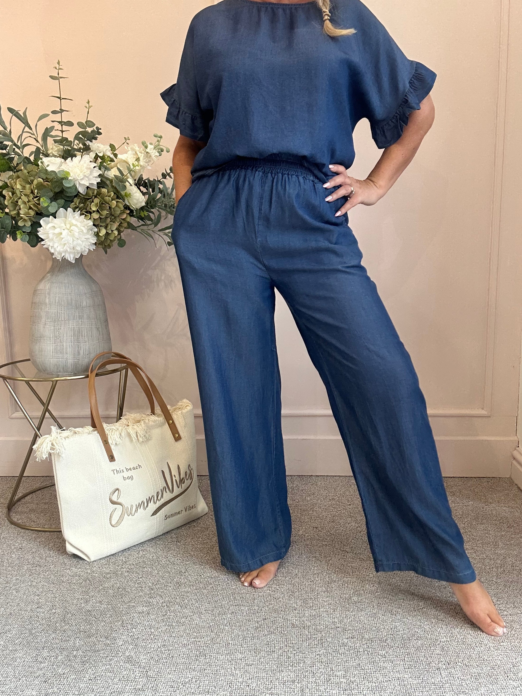 Wide Leg Pant - Dark Denim One Size